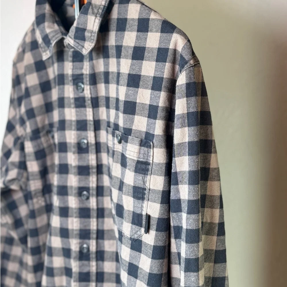 Walls Black Tan Buffalo Plaid Stretch Flannel Button Up Shirt Size L